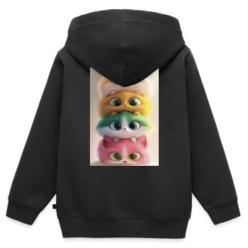 Gestapelte Regenbogen-Plüschkatzen - Kinder Premium Organic Zip Hoodie - Schwarz - Hinten - AI Model Kid Male (0cm)