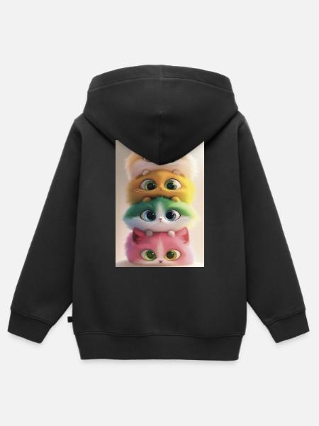 Gestapelte Regenbogen-Plüschkatzen - Kinder Premium Organic Zip Hoodie - Schwarz