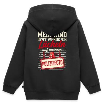 Wenn es um mein Kind geht - Polizeifoto - Kinder Premium Organic Zip Hoodie - Schwarz - Hinten - AI Model Kid Male (0cm)