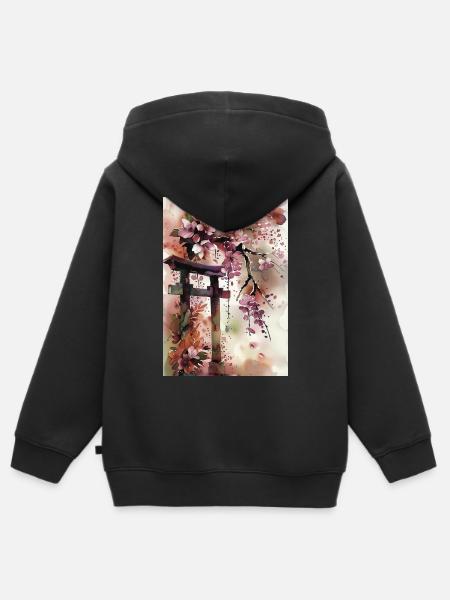 Sakura Torii im Aquarell - Kinder Premium Organic Zip Hoodie - Schwarz