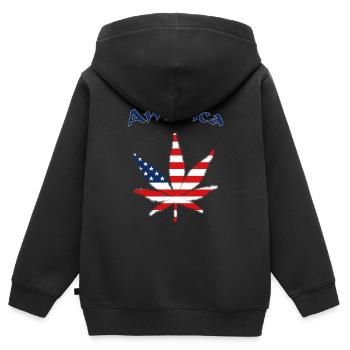 United States of America, USA, America - Kinder Premium Organic Zip Hoodie - Schwarz - Hinten - AI Model Kid Male (0cm)