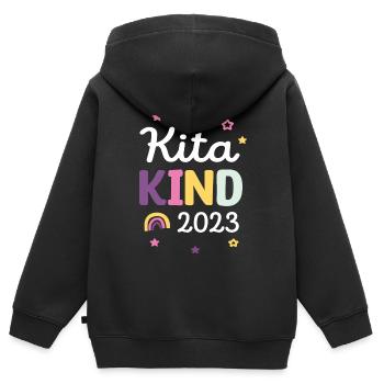 Ich bin ein Kitakind 2023 / Kindergartenkind - Kinder Premium Organic Zip Hoodie - Schwarz - Hinten - AI Model Kid Male (0cm)