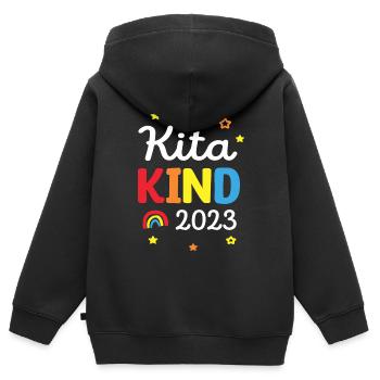 Ich bin ein Kitakind 2023 / Kindergartenkind - Kinder Premium Organic Zip Hoodie - Schwarz - Hinten - AI Model Kid Male (0cm)