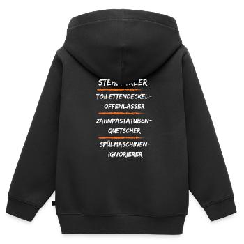 Stehpinkler Sitzpinkler Hausarbeit Leben Beziehung - Kinder Premium Organic Zip Hoodie - Schwarz - Hinten - AI Model Kid Male (0cm)