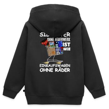 Chariot de course Feux d’artifice sans roues - Sweat Premium à capuche zippé enfant bio - noir - Dos - AI Model Kid Male (0cm)