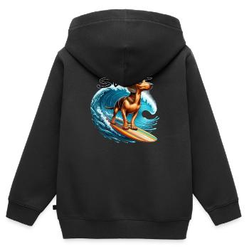 Dachshund hunting dog surfer with dogs summer and surf - Kids Premium Organic Zip-up Hoodie - black - Back - AI Model Kid Male (0cm)