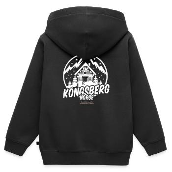 Kongsberg Norge Skigebiet Schriftzug und Skihütte - Kinder Premium Organic Zip Hoodie - Schwarz - Hinten - AI Model Kid Male (0cm)