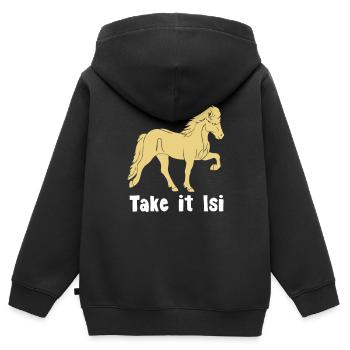 Tölter 04 Take it Isi - Kinder Premium Organic Zip Hoodie - Schwarz - Hinten - AI Model Kid Male (0cm)