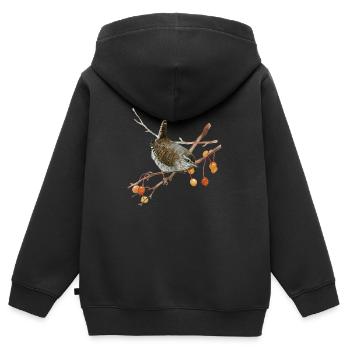 Liebevoll handgemalter Zaunkönig auf einem Zweig - Kinder Premium Organic Zip Hoodie - Schwarz - Hinten - AI Model Kid Male (0cm)