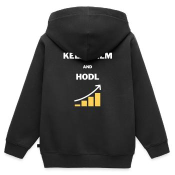 KEEP CALM HODL - Sweat Premium à capuche zippé enfant bio - noir - Dos - AI Model Kid Male (0cm)
