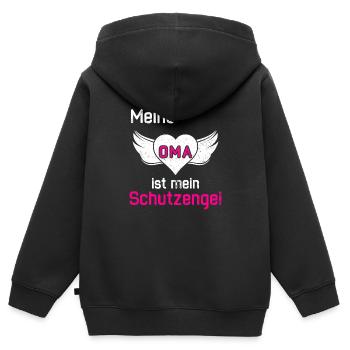 Meine Oma Ist Mein Schutzengel - Kinder Premium Organic Zip Hoodie - Schwarz - Hinten - AI Model Kid Male (0cm)