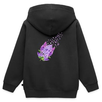 Fleurs de beaucoup de fleurs printemps flow lilas d’été - Sweat Premium à capuche zippé enfant bio - noir - Dos - AI Model Kid Male (0cm)