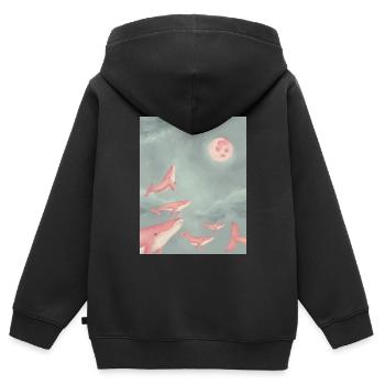 Des baleines dans les nuages - Sweat Premium à capuche zippé enfant bio - noir - Dos - AI Model Kid Male (0cm)