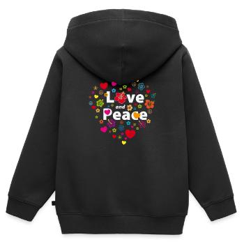 Love and Peace Herzen Blumen Peacezeichen Liebe - Kinder Premium Organic Zip Hoodie - Schwarz - Hinten - AI Model Kid Male (0cm)