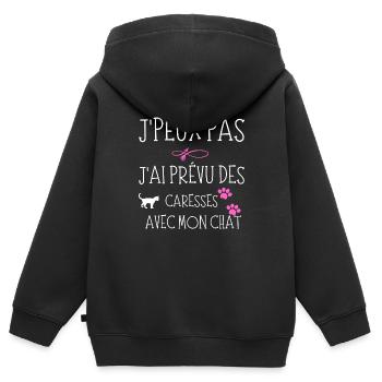 J'peux pas j'ai prévu des caresses avec mon chat - Sweat Premium à capuche zippé enfant bio - noir - Dos - AI Model Kid Male (0cm)