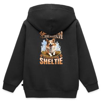 Shetland Sheepdog Dog Sheltie - Yes, the world - Kinder Premium Organic Zip Hoodie - Schwarz - Hinten - AI Model Kid Male (0cm)