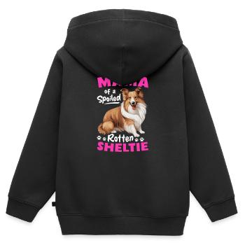 Chien de berger Shetland - Maman d’un pourri gâté - Sweat Premium à capuche zippé enfant bio - noir - Dos - AI Model Kid Male (0cm)