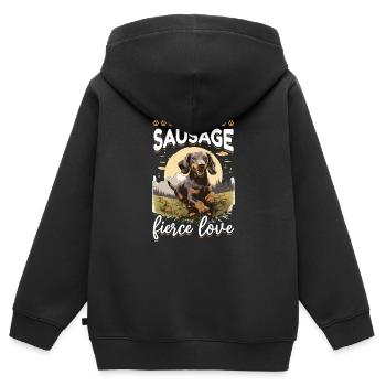 Teckel saucisse saucisse chien Saucisse loyale féroce - Sweat Premium à capuche zippé enfant bio - noir - Dos - AI Model Kid Male (0cm)