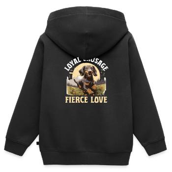 Saucisse saucisse saucisse teckel chien Loyal saucisse - Sweat Premium à capuche zippé enfant bio - noir - Dos - AI Model Kid Male (0cm)