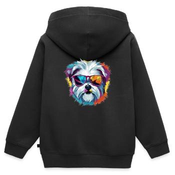 Chien maltais de race animal de compagnie avec lunettes de soleil Pop Art - Sweat Premium à capuche zippé enfant bio - noir - Dos - AI Model Kid Male (0cm)