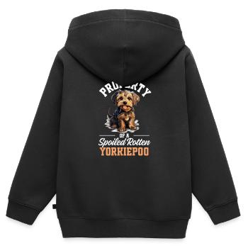Race de chien Propriété d’un Yorkiepoo pourri gâté - Sweat Premium à capuche zippé enfant bio - noir - Dos - AI Model Kid Male (0cm)