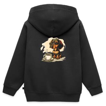 Cute Dachshund Doxie with a Cup of Coffee Wiener - Kids Premium Organic Zip-up Hoodie - black - Back - AI Model Kid Male (0cm)