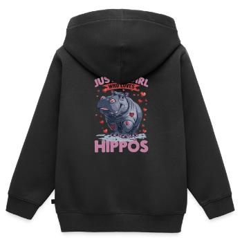 Funny Hippo Hippopotamus Animal Just A Girl Who - Kinder Premium Organic Zip Hoodie - Schwarz - Hinten - AI Model Kid Male (0cm)