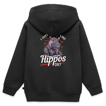 Hippo Hippopotamus Animal I Just Really Like Hippo - Kinder Premium Organic Zip Hoodie - Schwarz - Hinten - AI Model Kid Male (0cm)