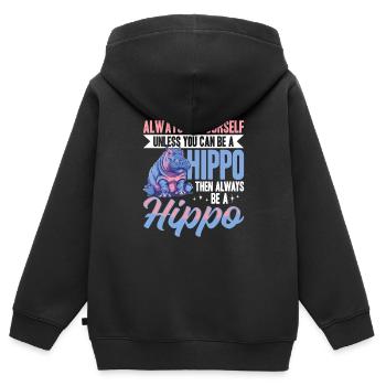 Funny Hippo Hippopotamus Animal Always Be Yourself - Kinder Premium Organic Zip Hoodie - Schwarz - Hinten - AI Model Kid Male (0cm)