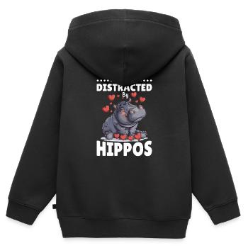 Hippo Hippopotamus Animal Easily Distracted By - Kinder Premium Organic Zip Hoodie - Schwarz - Hinten - AI Model Kid Male (0cm)
