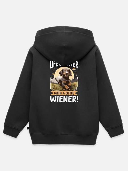 Funny Dachshund Doxie Wiener - Kinder Premium Organic Zip Hoodie - Schwarz