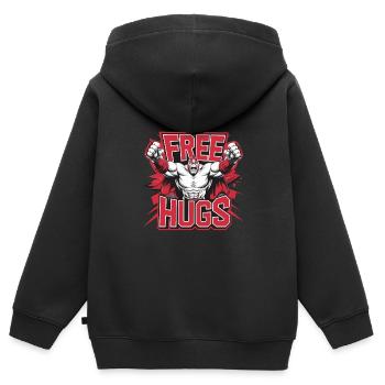 Lutteur - Câlins gratuits - Sweat Premium à capuche zippé enfant bio - noir - Dos - AI Model Kid Male (0cm)