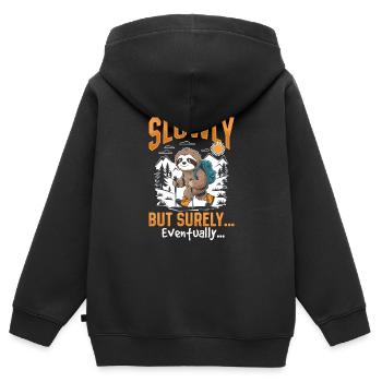 Sloth Hiking Mountains Slowly but surely - Kids Premium Organic Zip-up Hoodie - black - Back - AI Model Kid Male (0cm)