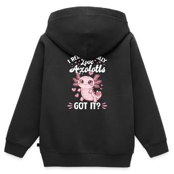 Axolotl I Really, Really Love Axolotls, Got It? - Kids Premium Organic Zip-up Hoodie - black - Back - AI Model Kid Male (0cm)