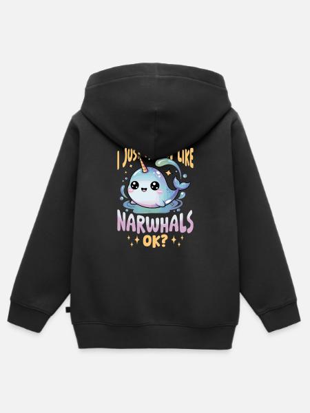 Narwhal Chibi Kawaii - Kinder Premium Organic Zip Hoodie - Schwarz