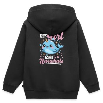 Narwhal Chibi Kawaii - Kids Premium Organic Zip-up Hoodie - black - Back - AI Model Kid Male (0cm)