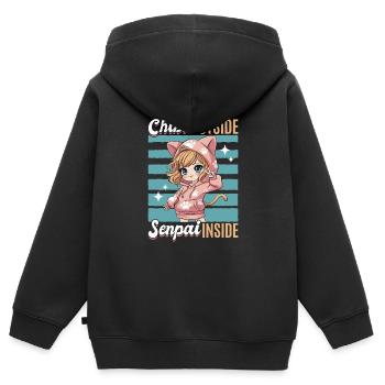 Anime Chibi Kawaii - Sweat Premium à capuche zippé enfant bio - noir - Dos - AI Model Kid Male (0cm)