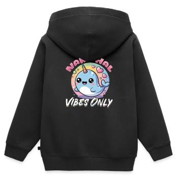 Narval Chibi Kawaii - Sweat Premium à capuche zippé enfant bio - noir - Dos - AI Model Kid Male (0cm)