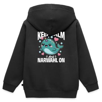 Narval Chibi Kawaii - Sweat Premium à capuche zippé enfant bio - noir - Dos - AI Model Kid Male (0cm)