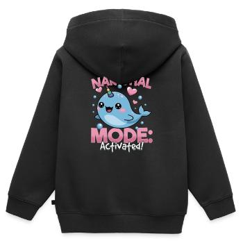 Narval Chibi Kawaii - Sweat Premium à capuche zippé enfant bio - noir - Dos - AI Model Kid Male (0cm)