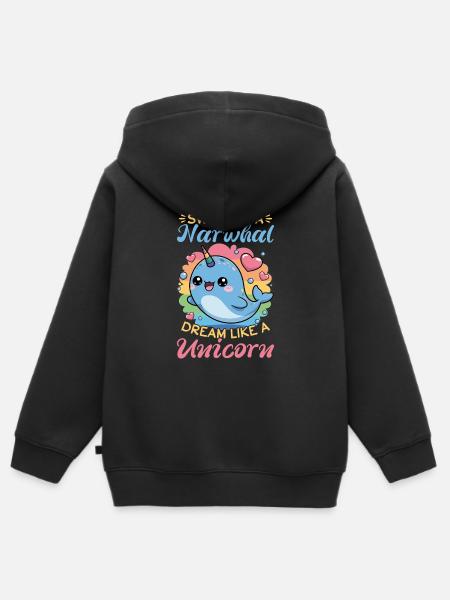 Narwhal Chibi Kawaii - Kinder Premium Organic Zip Hoodie - Schwarz