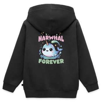 Narval Chibi Kawaii - Sweat Premium à capuche zippé enfant bio - noir - Dos - AI Model Kid Male (0cm)