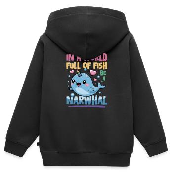 Narwhal Chibi Kawaii - Kids Premium Organic Zip-up Hoodie - black - Back - AI Model Kid Male (0cm)