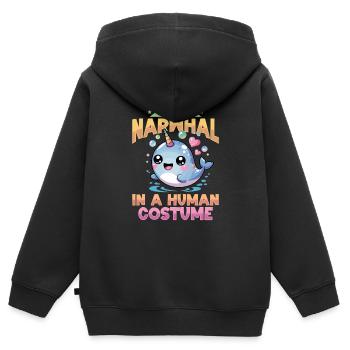 Narval Chibi Kawaii - Sweat Premium à capuche zippé enfant bio - noir - Dos - AI Model Kid Male (0cm)