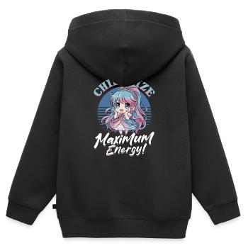 Anime Chibi Kawaii - Sweat Premium à capuche zippé enfant bio - noir - Dos - AI Model Kid Male (0cm)