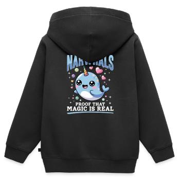 Narval Chibi Kawaii - Sweat Premium à capuche zippé enfant bio - noir - Dos - AI Model Kid Male (0cm)