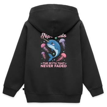 Narval Chibi Kawaii - Sweat Premium à capuche zippé enfant bio - noir - Dos - AI Model Kid Male (0cm)