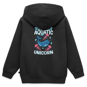 Narval Chibi Kawaii - Sweat Premium à capuche zippé enfant bio - noir - Dos - AI Model Kid Male (0cm)