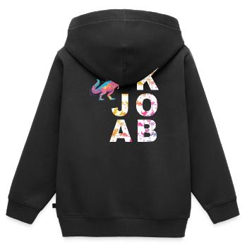 Jakob - Nom de garçon cool avec des dinosaures cool - Sweat Premium à capuche zippé enfant bio - noir - Dos - AI Model Kid Male (0cm)