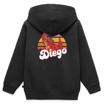 DIEGO - Beautiful boy name with T-REX Dino - Kids Premium Organic Zip-up Hoodie - black - Back - AI Model Kid Male (0cm)